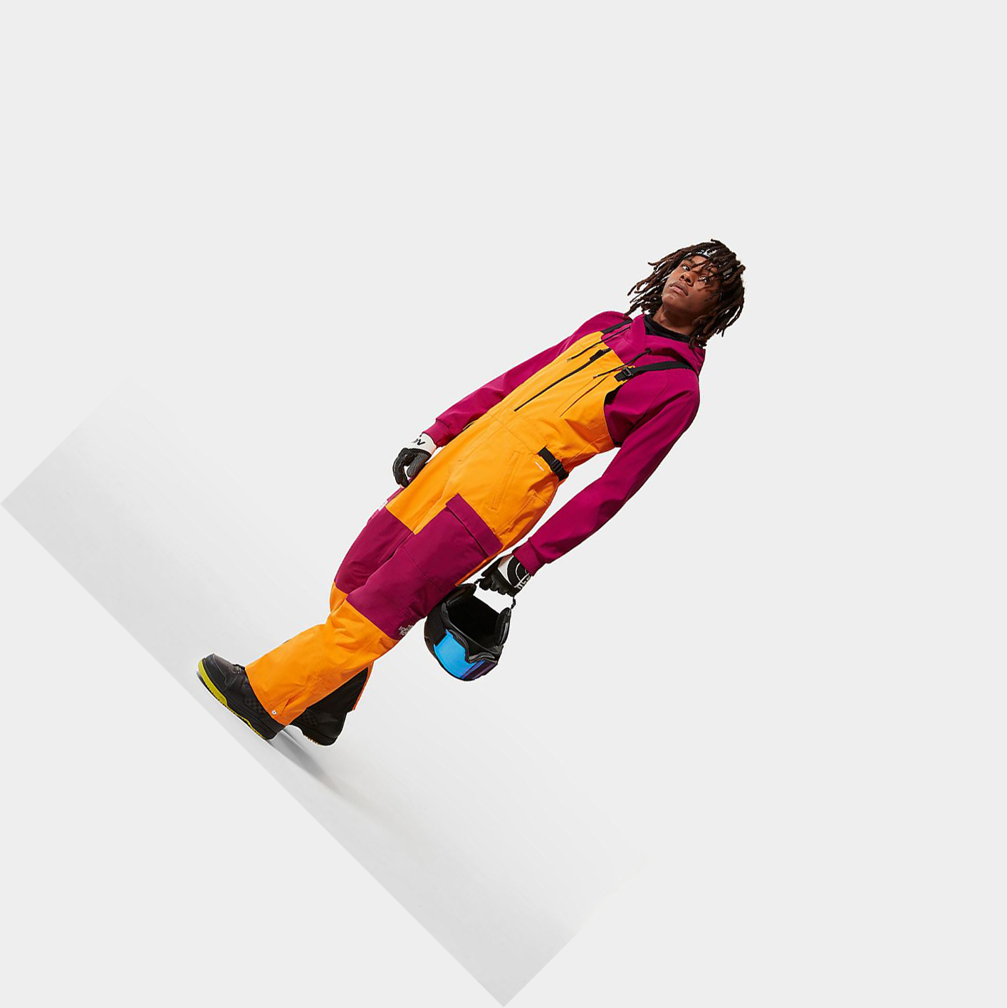 Men\'s The North Face DRAGLINE BIB Ski Pants Orange Pink Black | US369COAW