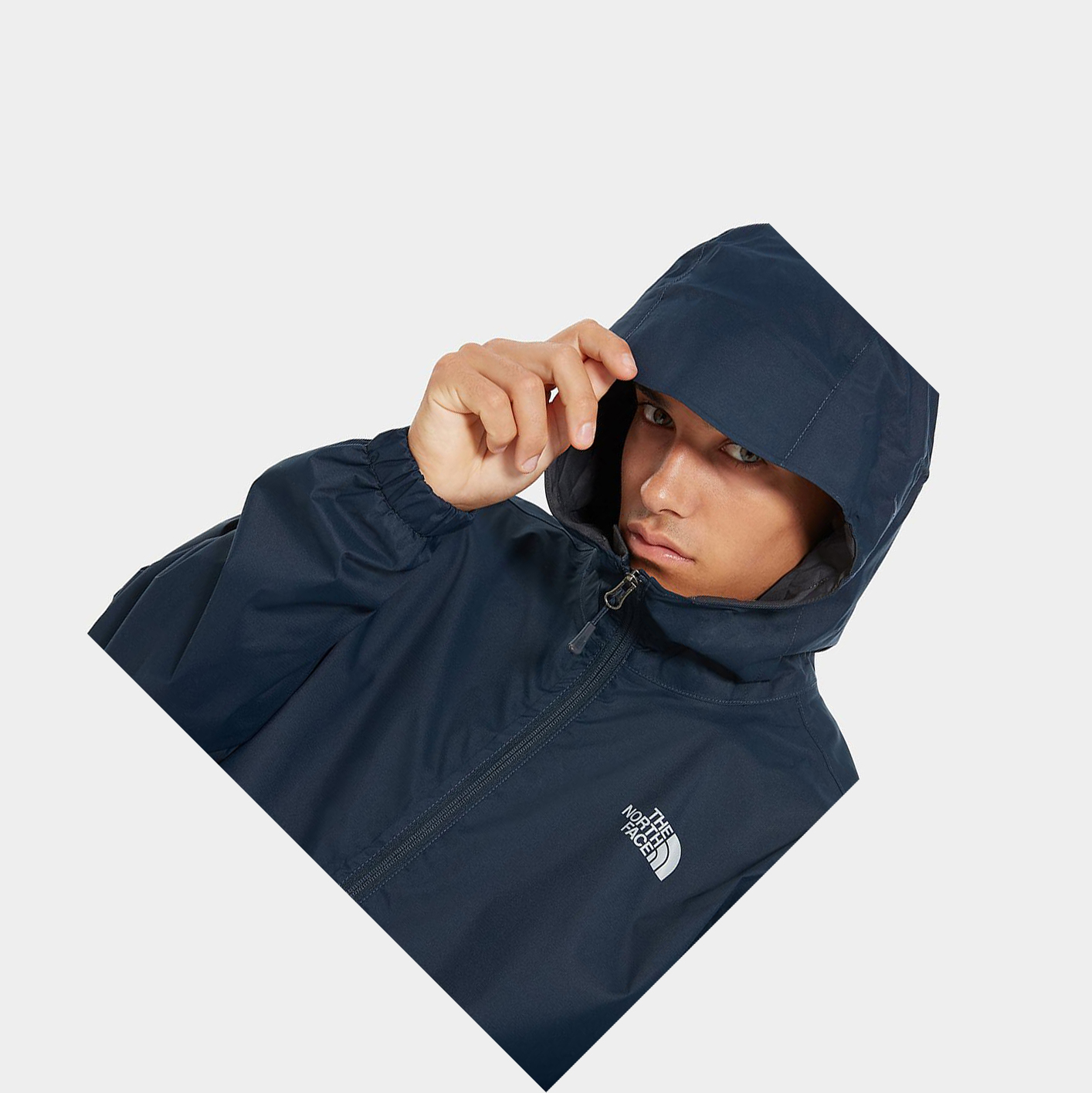 Men's The North Face Quest Hooded Waterproof Jackets Navy | US531HRJG