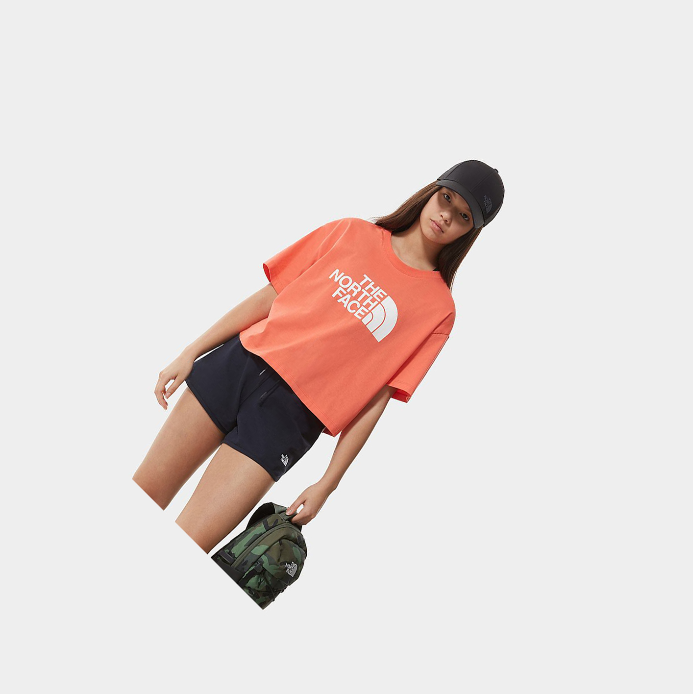 Women's The North Face EASY CROPPED T Shirts Orange | US217DTMQ