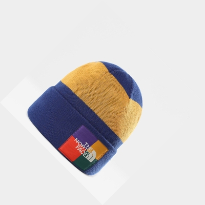 Men's The North Face Colourblock Knitted Beanies Blue | US619NJIU