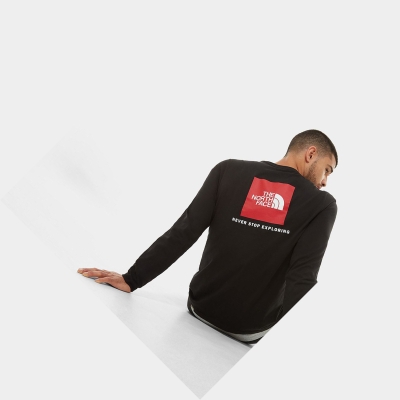 Men's The North Face Red Box Long-Sleeve T Shirts Black | US056ICJN