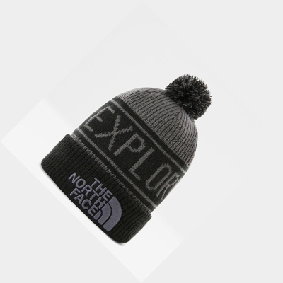 Men's The North Face Retro TNF Pom Beanies Grey Black | US810IEYS