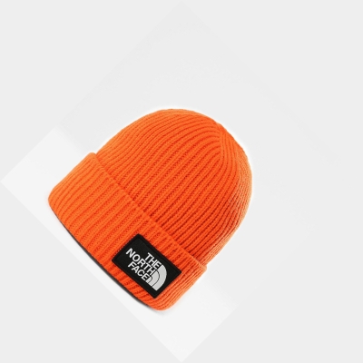 Men's The North Face TNF Logo Box Cuffed Beanies Red Orange | US384AXRB