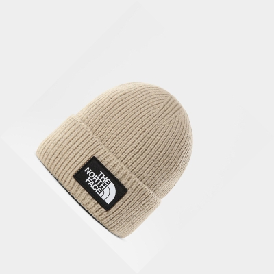 Men's The North Face TNF Logo Box Cuffed Beanies Light Brown | US385GUEM