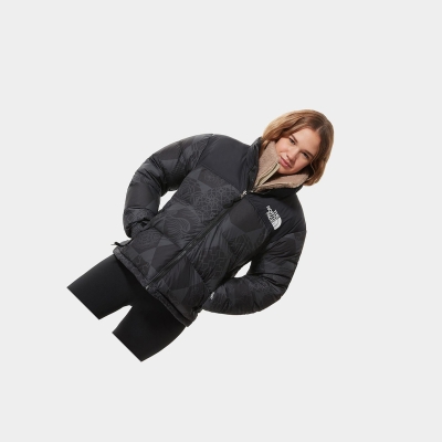 Women's The North Face 1996 Printed Retro Nuptse Insulated Jackets Black | US960PQDH