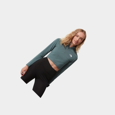 Women's The North Face Crop Zip Through Fleece T Shirts Green | US496GIOE