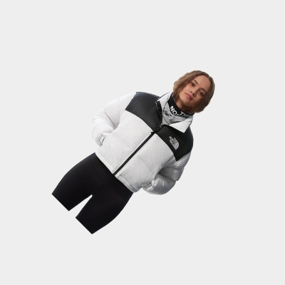 Women's The North Face Nuptse Short Insulated Jackets White Black | US786INSX