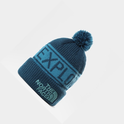 Women's The North Face Retro TNF Pom Beanies Blue | US571UDXO