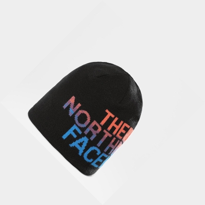 Women's The North Face Reversible TNF Banner Beanies Black Blue | US230UGMP