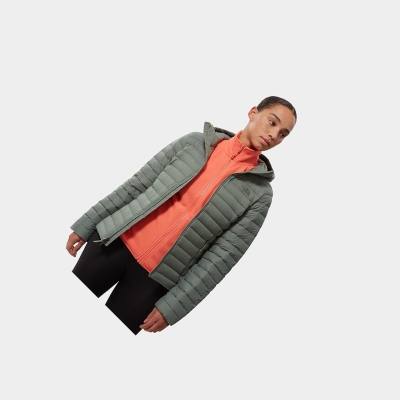 Women's The North Face Stretch Down Hooded Down Jackets Green | US908UMGR